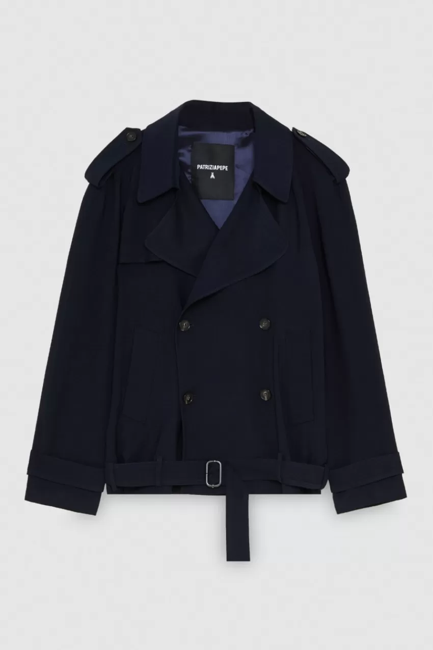 Uomo Patrizia Pepe Giacche<Giacca corta effetto trench in twill di viscosa