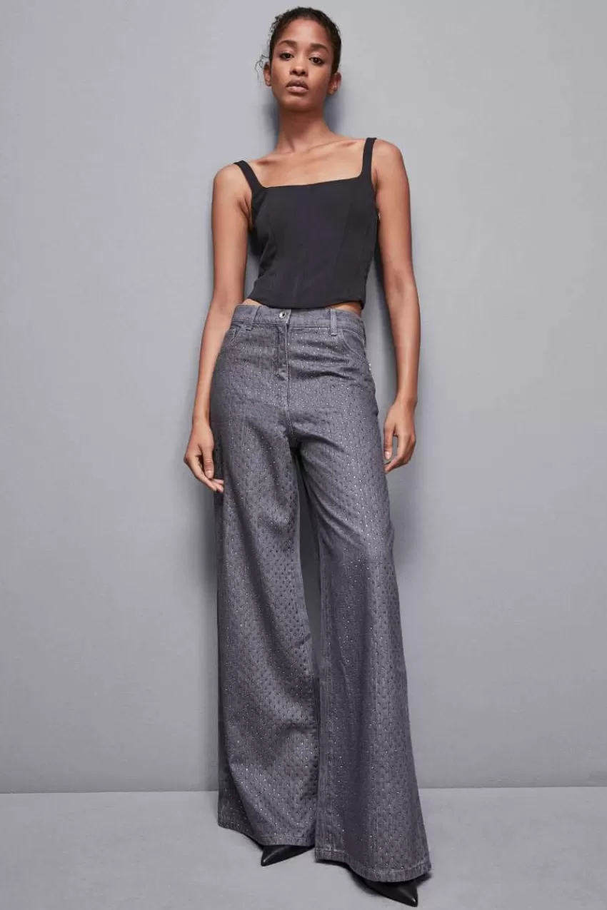 Patrizia Pepe Jeans<Jeans vita bassa wide leg con strass