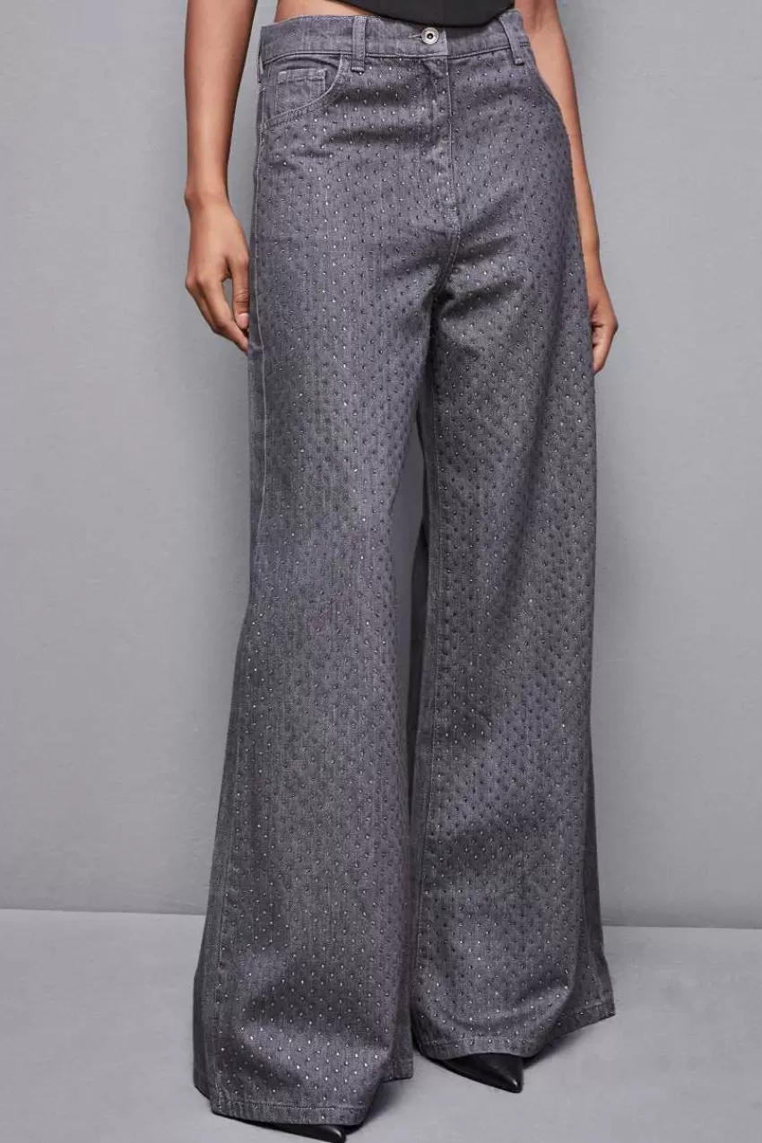 Patrizia Pepe Jeans<Jeans vita bassa wide leg con strass